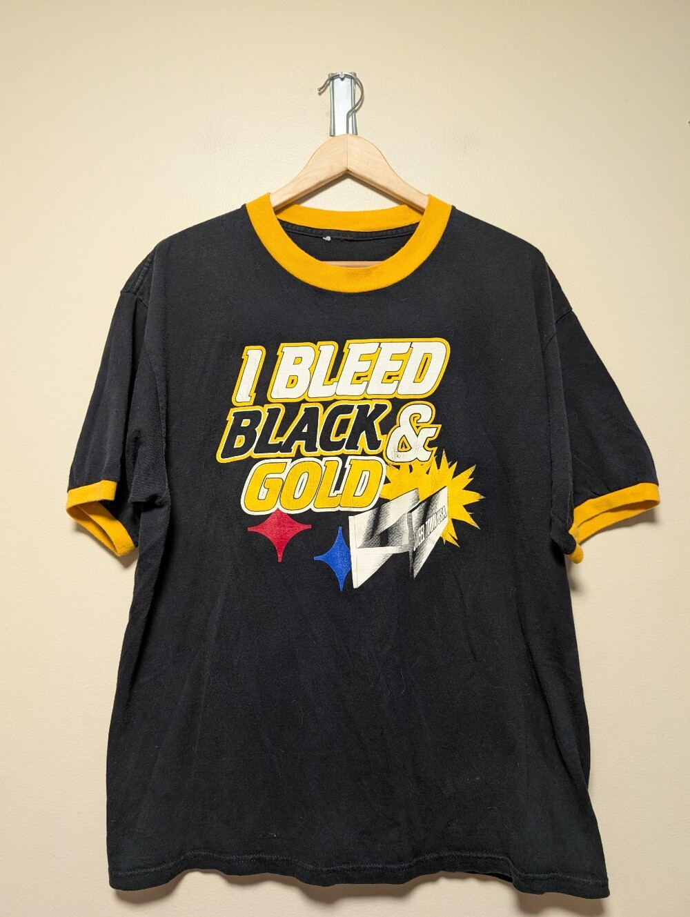 Pittsburgh Steelers I Bleed Black & Gold Ringer T Shirt Men XL NFL